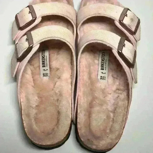 Birkenstock Arizona Microfiber Shearling Sandals Desert Dust Light Rose Sz 39 - Picture 2 of 10